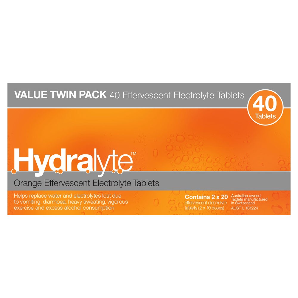 Hydralyte 电解质泡腾片橙味 2X20片 （补充水、能量）