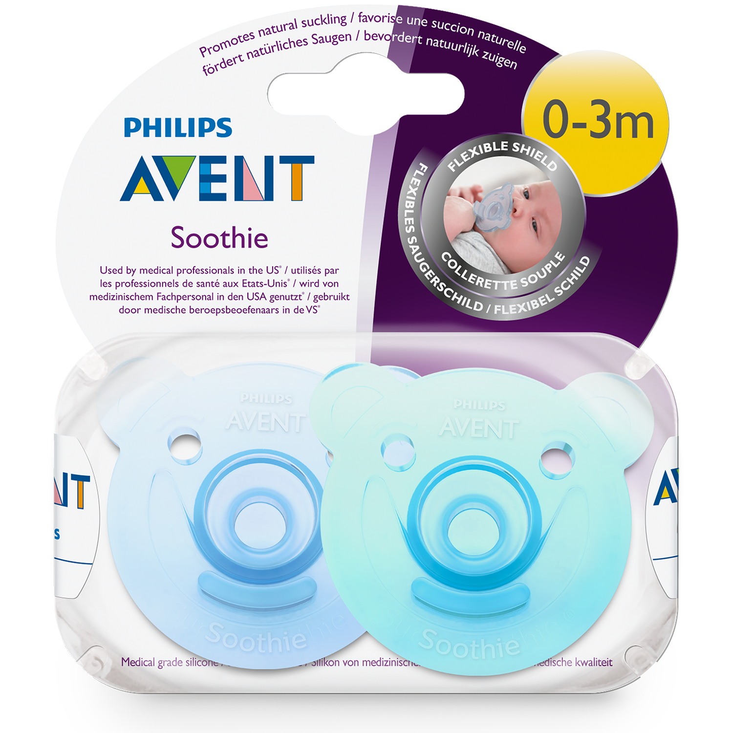 Avent 新安怡 小熊安抚奶嘴（适合0-3月婴幼儿 蓝色&绿色或者粉红&紫色）2个