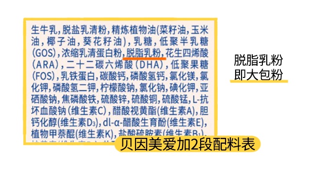 贝因美爱加2段配料表 贝因美爱加2段配料表