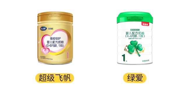 飞鹤超级飞帆和贝因美绿爱产品图