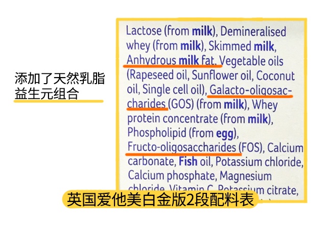 英国爱他美白金版3段配料表