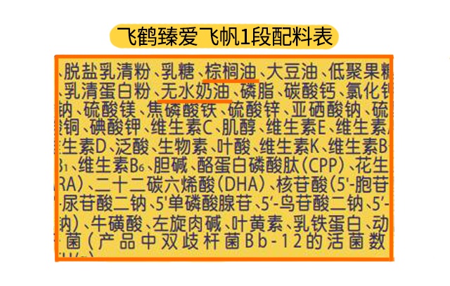 飞鹤臻爱飞帆1段配料表