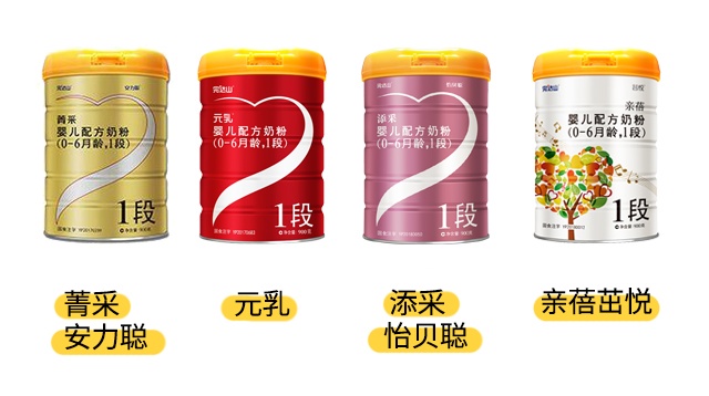 完达山4款奶粉产品图
