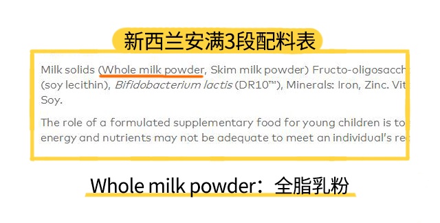 安满新西兰版3段配料表