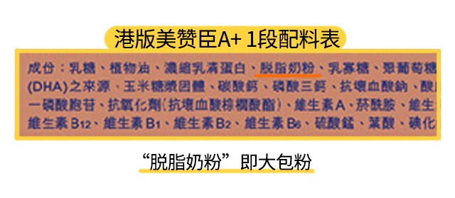 港版美赞臣A+安儿宝1段配料表