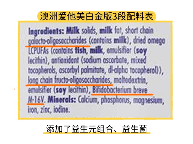 澳洲爱他美白金版1段配料表