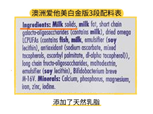 澳洲爱他美白金版3段配料表