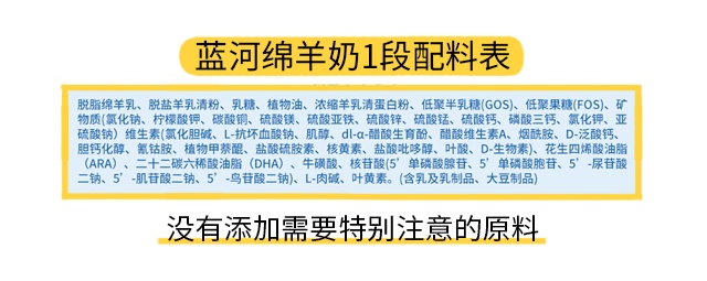 蓝河绵羊奶1段配料表
