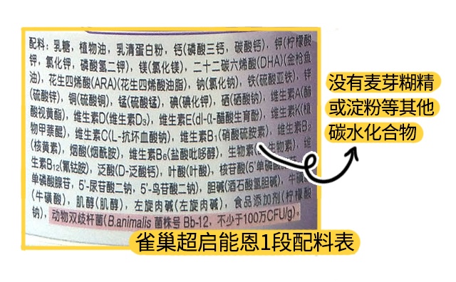 雀巢超启能恩1段配料表