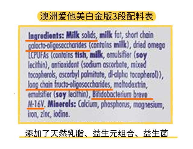澳洲爱他美白金版3段配料表