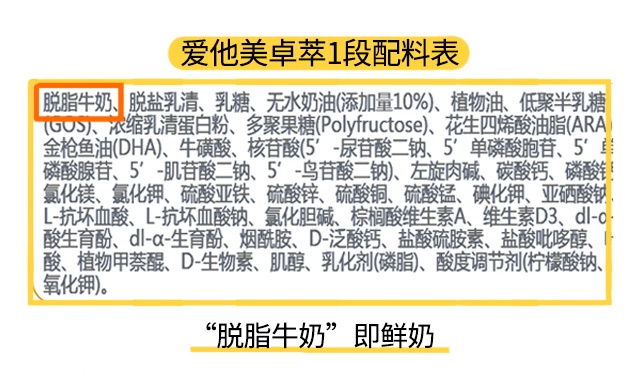 爱他美卓萃1段配料表