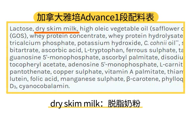 加拿大雅培Advance1段配料表