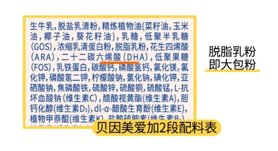 贝因美爱加2段配料表
