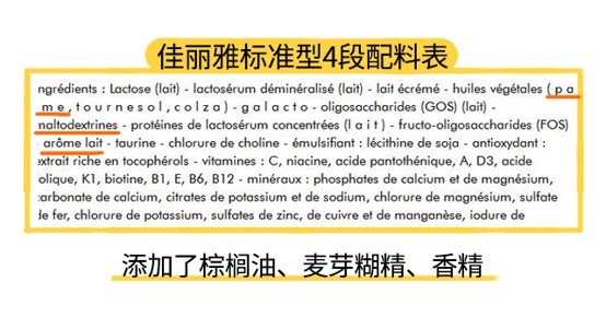 佳丽雅标准型4段配料表