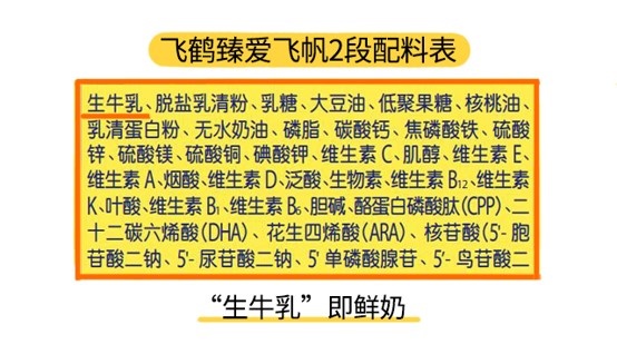 飞鹤臻爱飞帆2段配料表