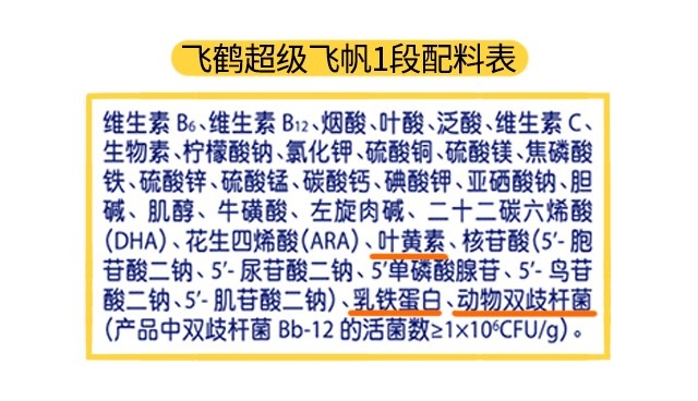 飞鹤超级飞帆1段配料表