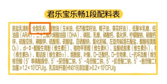 君乐宝乐畅1段配料表