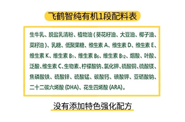 飞鹤智纯有机1段配料表