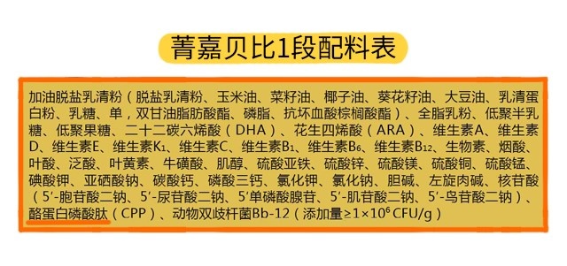 菁嘉贝比1段配料表