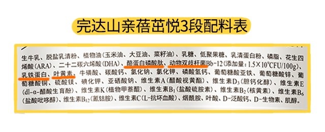 完达山亲蓓茁悦3段配料表