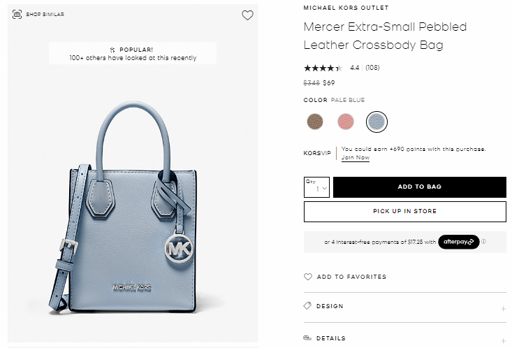 Michael Kors Mercer 迷你琴谱包 雾霾蓝 2折 $69（约496元）