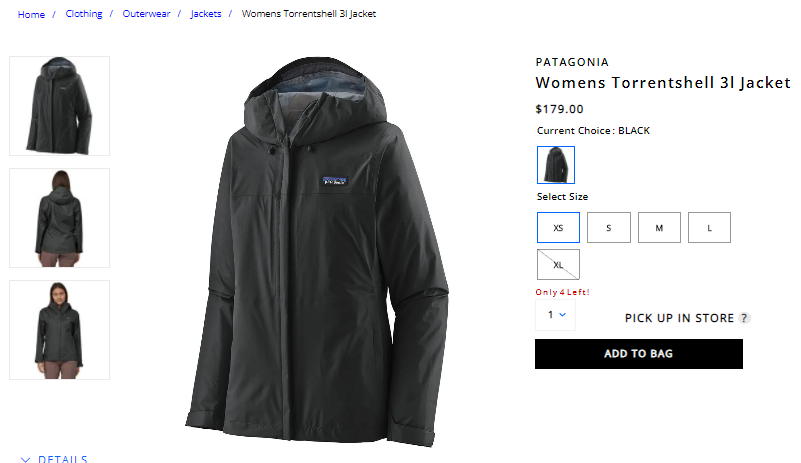 热卖！PATAGONIA 巴塔 Torrentshell 3l 女士夹克 $179（约1284元）